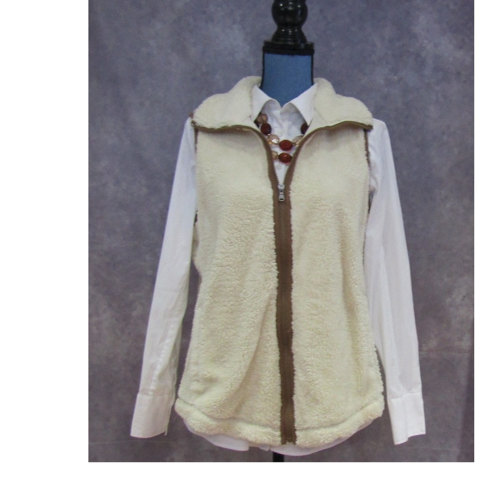 NEW Chaps Faux Shearling Zip Front Vest Size L